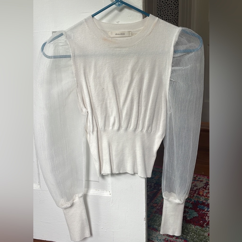 White Puff Sleeve Sheer Top